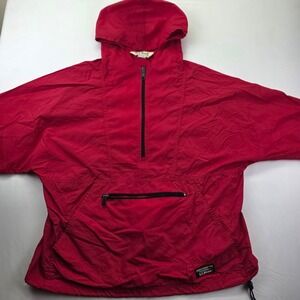 LL Bean Red Anorak Hooded Pullover Jacket Packable Sportswear Size Medium